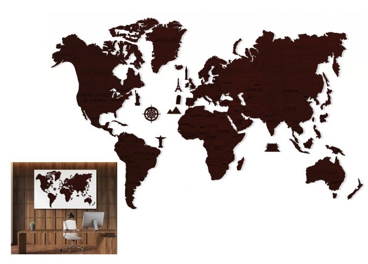 Drewniane puzzle 3D Wooden.City - Mapa Świata XL Dark Oak Drewniane puzzle 3D Wooden.City - Mapa Świata XL Dark Oak