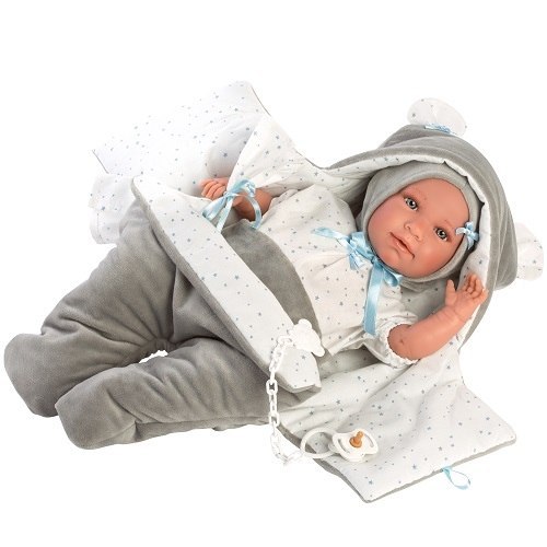 Hiszpańska lalka bobas chłopiec Mimo w kombinezonie - płacze 42cm Hiszpańska lalka bobas chłopiec Mimo w kombinezonie - płacze 42cm