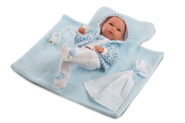 Hiszpańska lalka bobas chłopiec Pipo w bluzie z kapturem 35cm Hiszpańska lalka bobas chłopiec Pipo w bluzie z kapturem 35cm