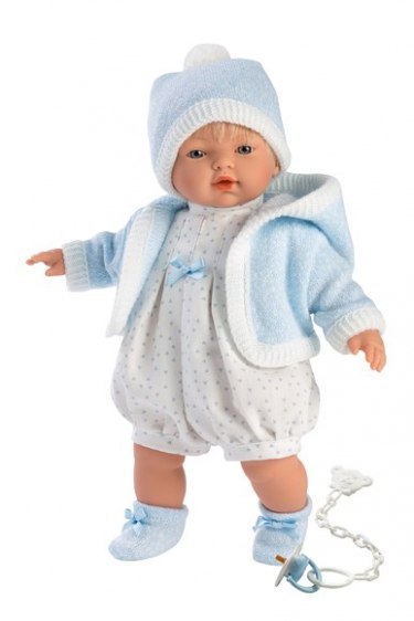 Hiszpańska lalka chłopiec Roberto w czapce - płacze 33cm Hiszpańska lalka chłopiec Roberto w czapce - płacze 33cm