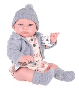 Hiszpańska lalka bobas chłopiec John w szarym sweterku - 45cm