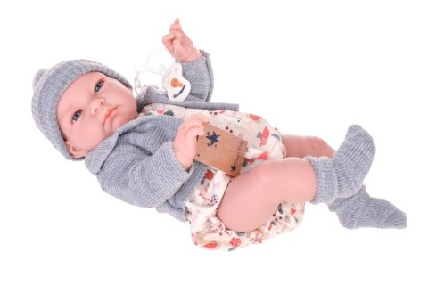 Hiszpańska lalka bobas chłopiec John w szarym sweterku - 45cm Hiszpańska lalka bobas chłopiec John w szarym sweterku - 45cm