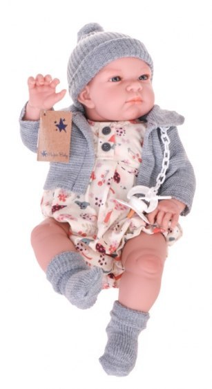 Hiszpańska lalka bobas chłopiec John w szarym sweterku - 45cm Hiszpańska lalka bobas chłopiec John w szarym sweterku - 45cm