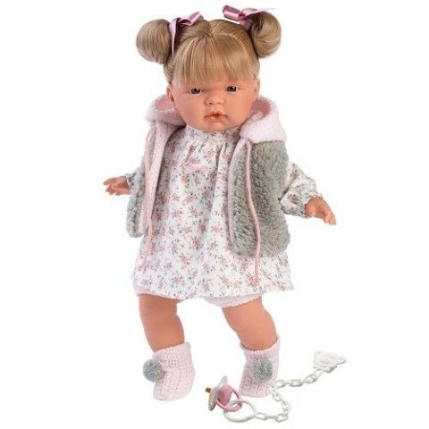 Hiszpańska lalka dziewczynka Joelle w szarym futerku - płacze 38cm Hiszpańska lalka dziewczynka Joelle w szarym futerku - płacze 38cm