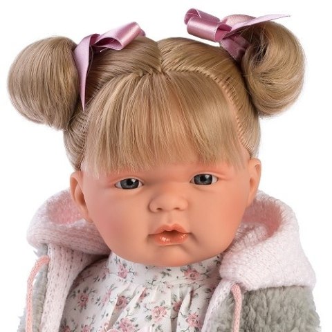 Hiszpańska lalka dziewczynka Joelle w szarym futerku - płacze 38cm Hiszpańska lalka dziewczynka Joelle w szarym futerku - płacze 38cm