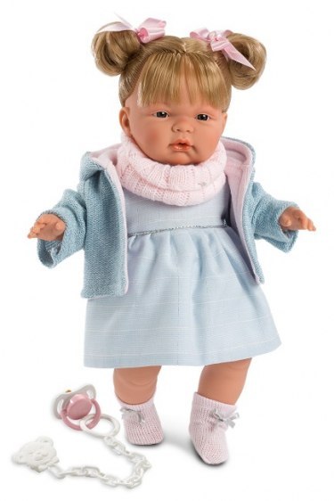 Hiszpańska lalka Joelle w niebieskiej sukience - płacze 38cm Hiszpańska lalka Joelle w niebieskiej sukience - płacze 38cm