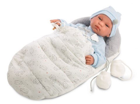 Hiszpańska lalka bobas chłopiec Bebo w beciku - płacze 44cm Hiszpańska lalka bobas chłopiec Bebo w beciku - płacze 44cm